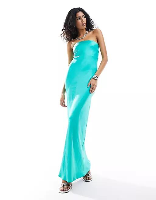 Pretty Lavish hammered satin maxi dress in jade green Cover