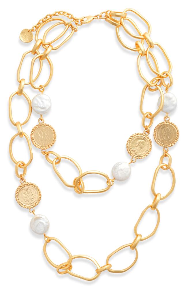 Karine Sultan Pearl & Coin Layered Necklace in Gold Cover