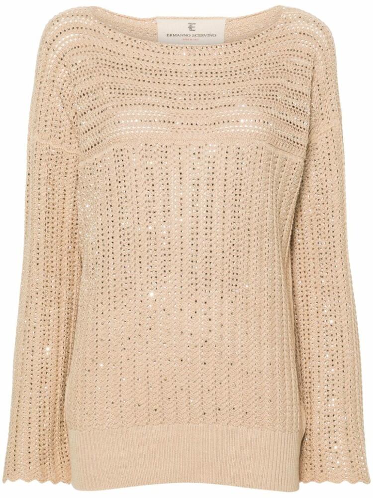 Ermanno Scervino crystal-embellished open-knit jumper - Neutrals Cover