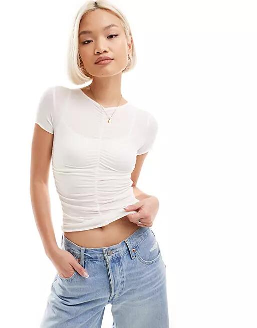 Cotton On ruched front crop t-shirt in stone-Neutral Cover