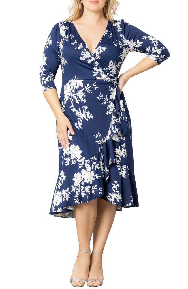 Kiyonna Flirty Flounce Wrap Dress in Navy Floral Print Cover