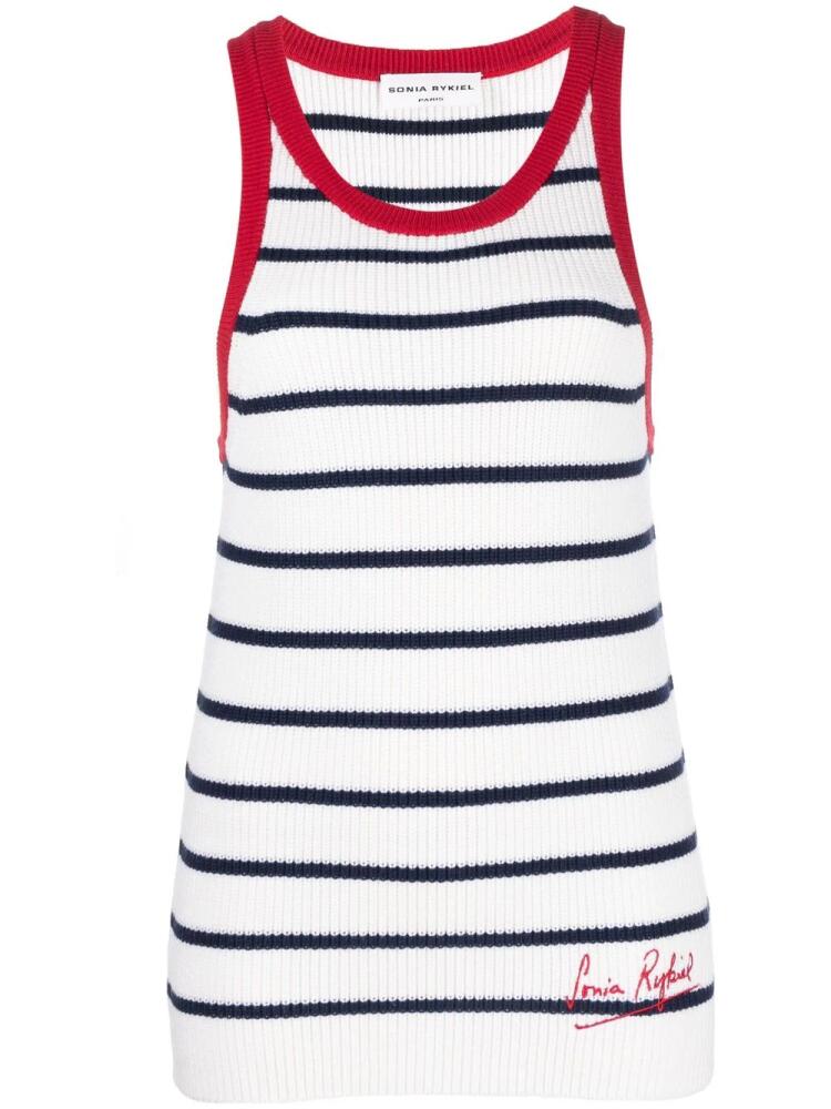 Sonia Rykiel embroidered-logo striped knitted tank top - White Cover