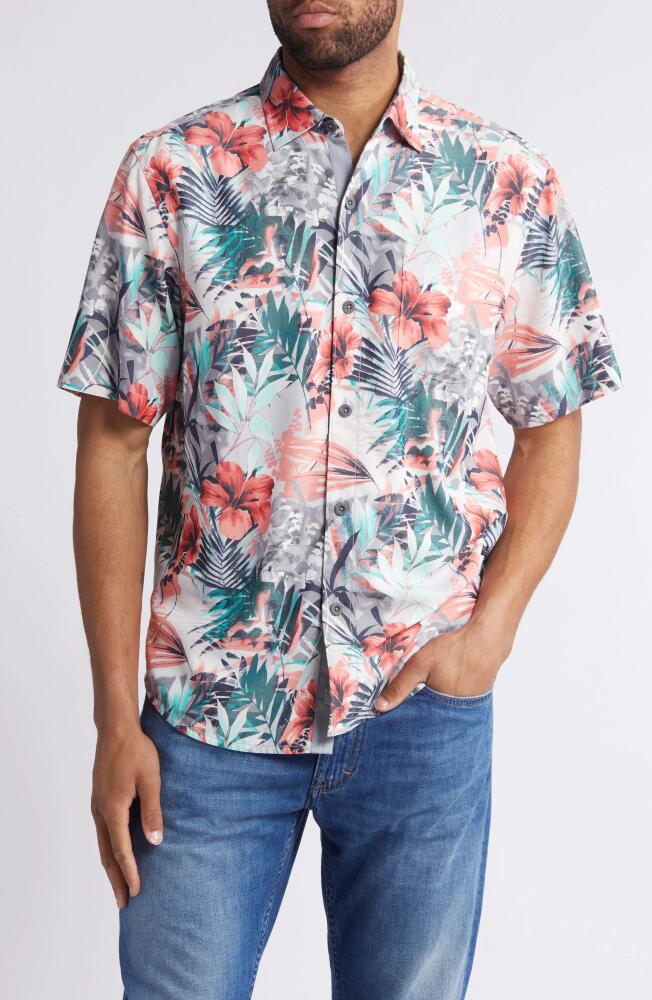 Tommy Bahama Mojito Bay Electric Blooms Short Sleeve Performance Button-Up Shirt in Summer Grey Cover