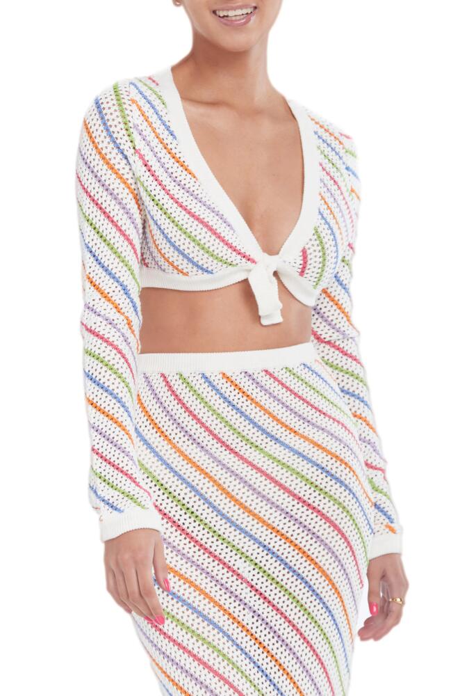 Capittana Bruna Stripe Crochet Crop Cover-Up Sweater in Multicolor White Cover