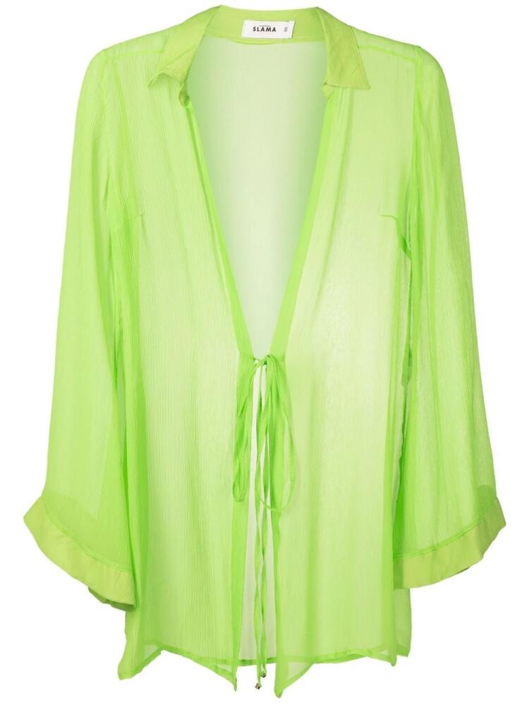 Amir Slama tie-front crinkled silk blouse - Green Cover