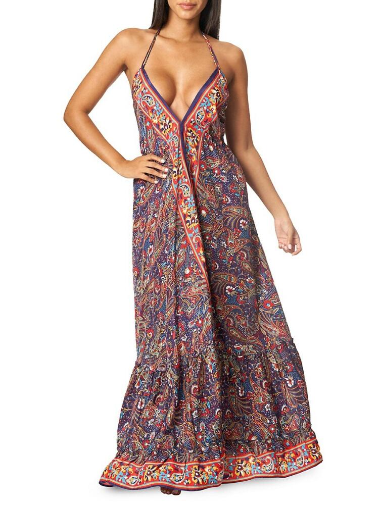 La Moda Clothing Women's Paisley Tiered Maxi Dress - Blue Multi Cover