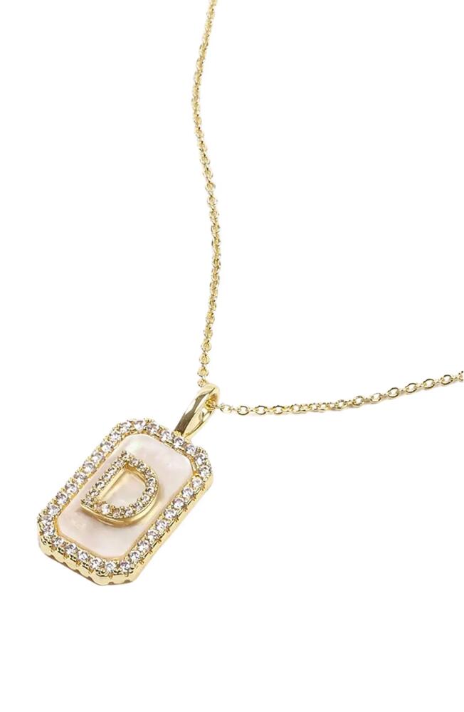 Melinda Maria Love Letters Double Sided Mother-of-Pearl Initial Pendant Necklace in White Cubic Zirconia/Gold - D Cover