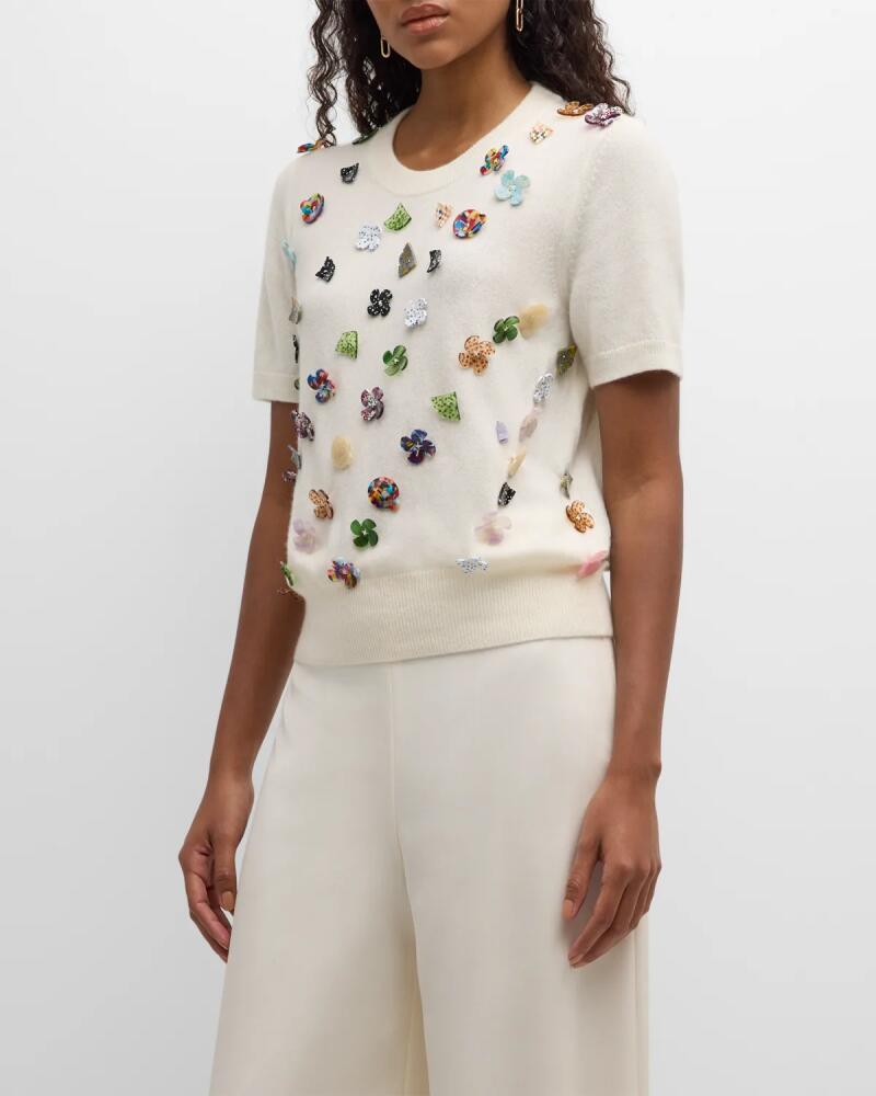 Libertine Button Town Embellished Short-Sleeve Cashmere Sweater Cover