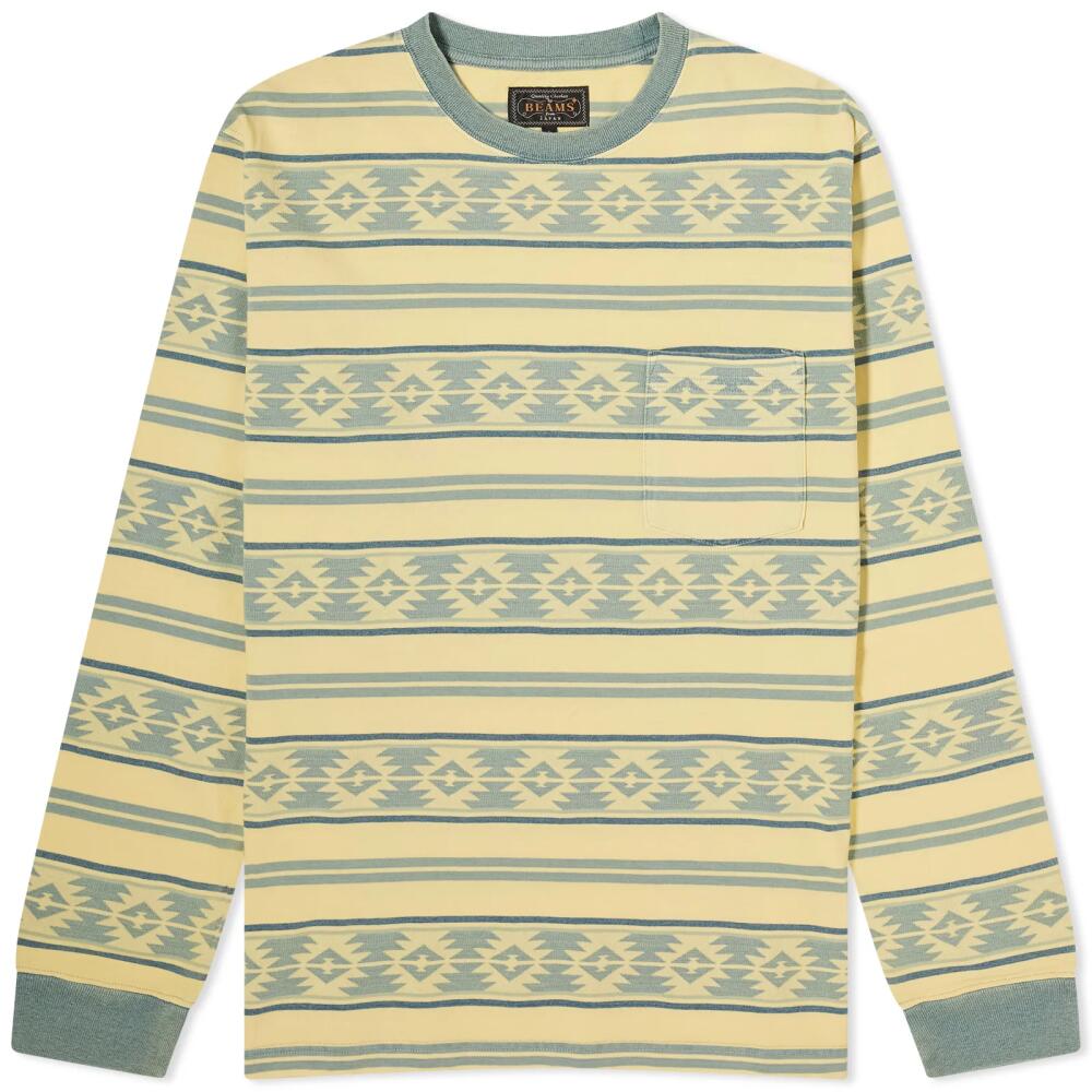 Beams Plus Men's Long Sleeve Jacquard Stripe Pocket T-Shirt in Yellow Cover