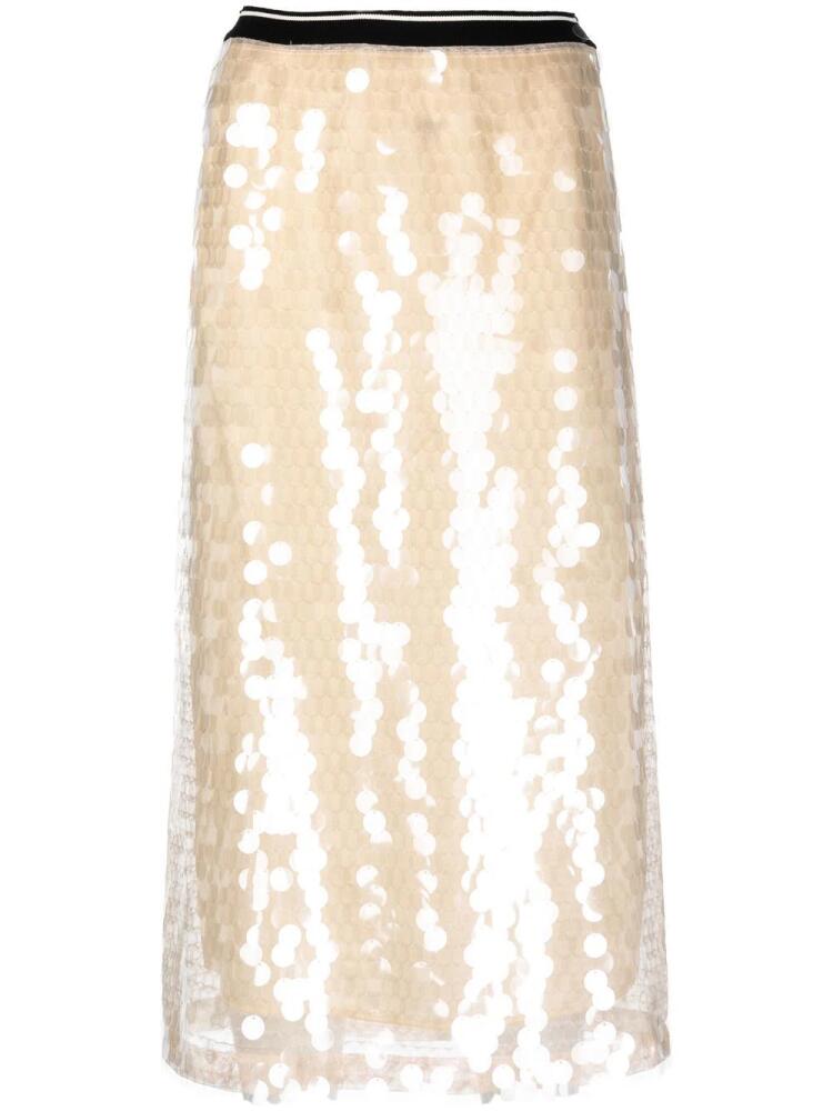 Plan C sequin-embellished high-waisted skirt - Neutrals Cover