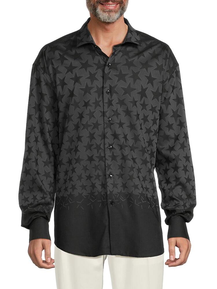 Bertigo Men's Stars Button Down Shirt - Black Cover