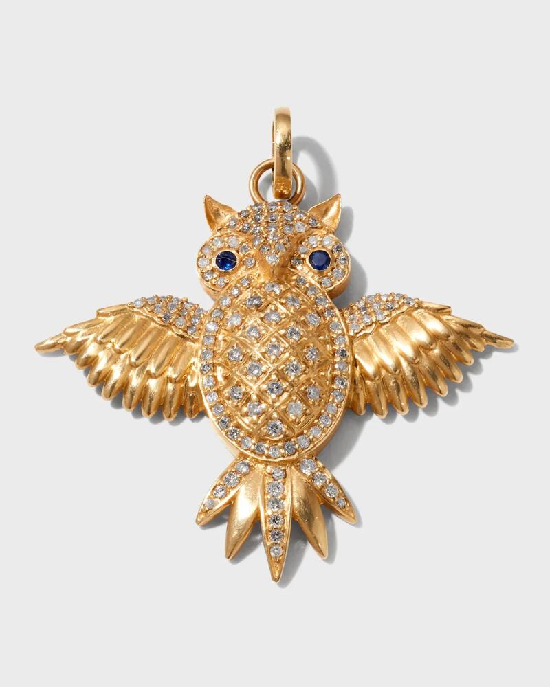 Siena Jewelry 14K Yellow Gold Diamond and Sapphire Owl Charm Cover