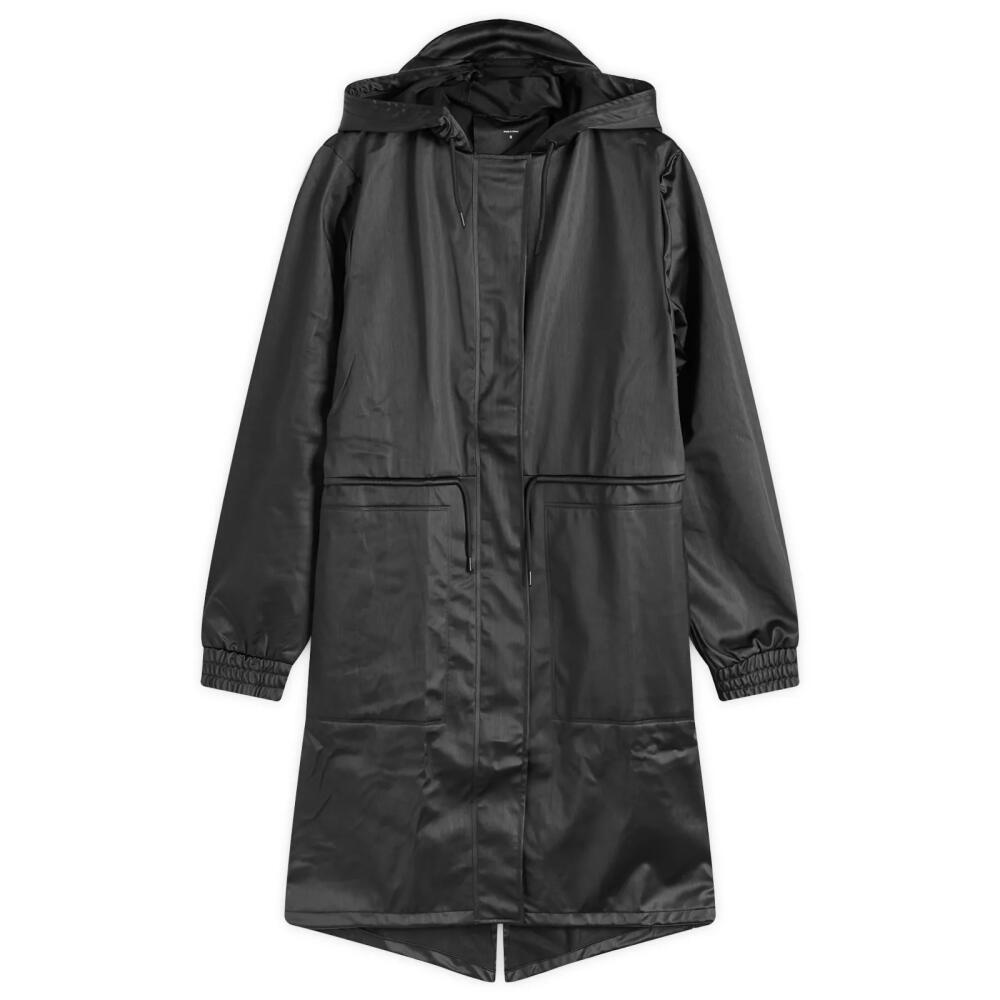 Rains Women's String Rain Parka Jacket in Black Grain Cover