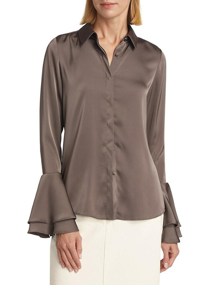 Derek Lam Women's Selma Satin Button-Front Blouse - Dark Truffle Cover