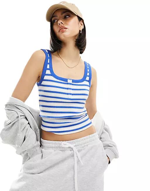 Cotton On henley crop tank with button front in blue stripes Cover