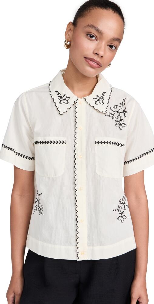 THE GREAT. The Bowling Shirt with Hanky Embroidery Cream Cover