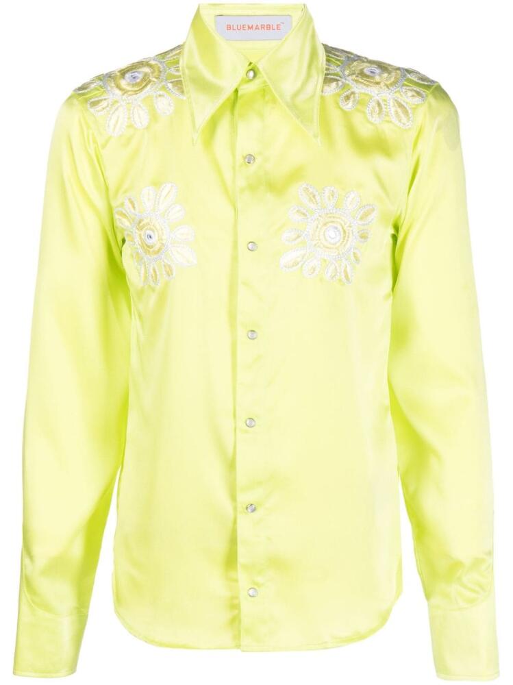 BLUEMARBLE floral-embroidery satin shirt - Green Cover