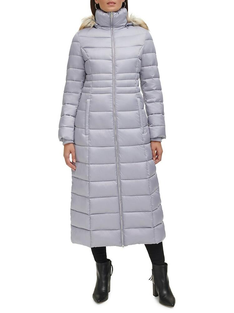 Kenneth Cole Women's Faux Fur-Trim Maxi Puffer - Silver Cover