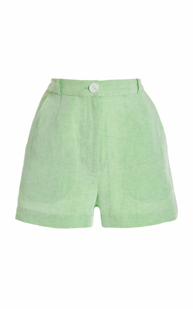 Matthew Bruch - Linen-Blend High-Rise Shorts - Green Cover