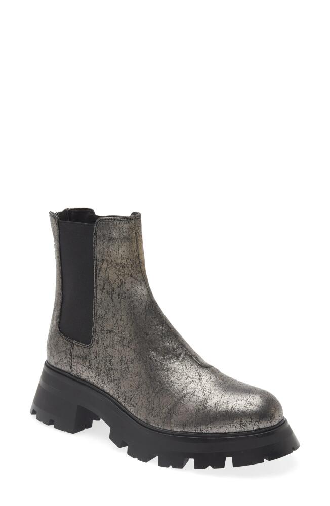 DKNY Sasha Lug Chelsea Boot in Dark Gunmetal Cracked Leather Cover