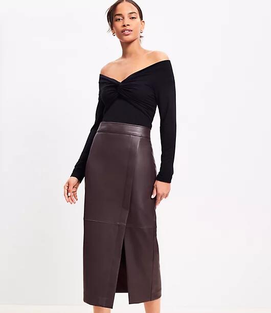 Loft Petite Faux Leather Midi Wrap Skirt Cover