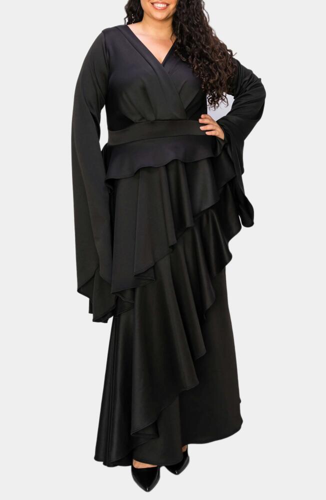 L I V D Zeta Ruffled Long Sleeve Drama Dress in Black Cover