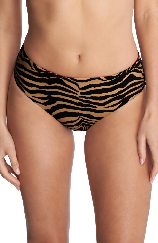 Natori Reversible Bikini Bottoms in Camel Zebra /Poinsettia Cover