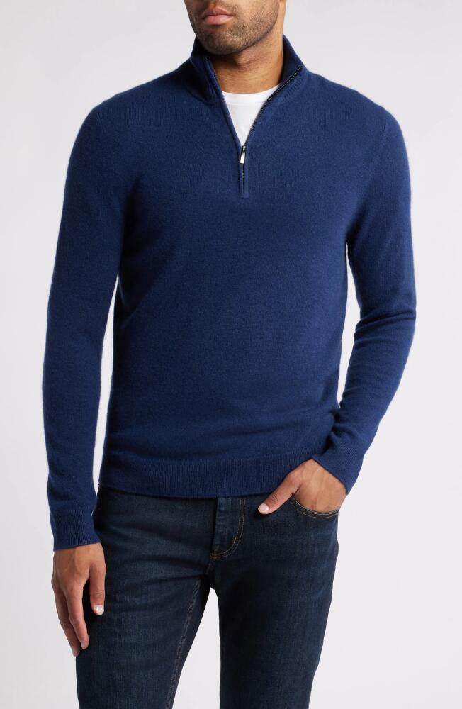 Nordstrom Cashmere Quarter Zip Pullover Sweater in Navy Midnight Cover