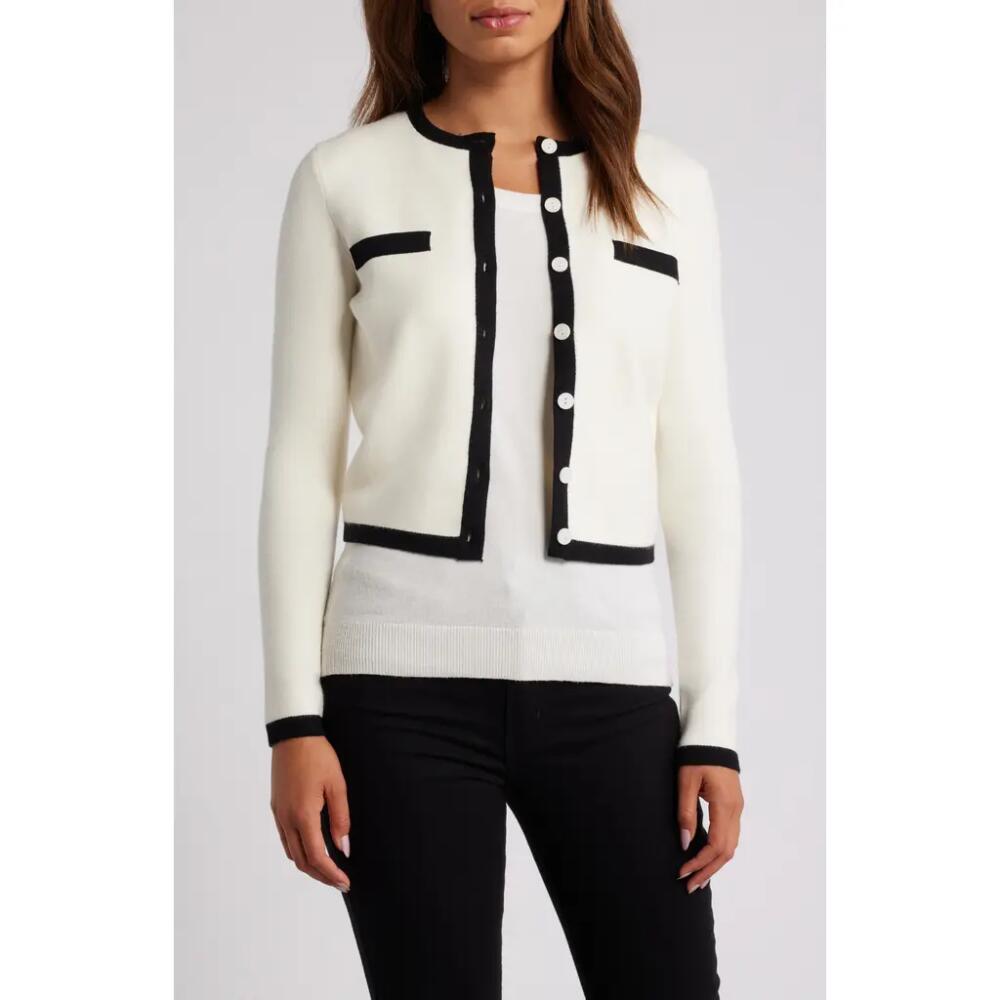 ZOE AND CLAIRE Contrast Trim Cardigan in Cream Cover