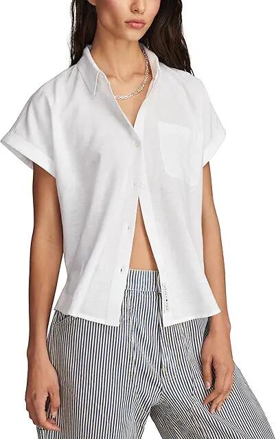 Lucky Brand Linen Short Sleeve Shirt (Bright White) Women's Clothing Cover