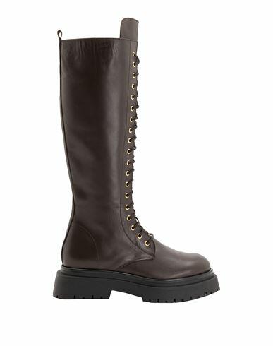 8 By Yoox Leather Western Over-the-knee Boots Woman Boot Dark brown Calfskin Cover