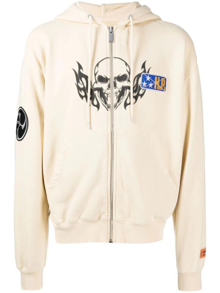 Heron Preston Flaming Skull zip-fastening hoodie - Neutrals Cover