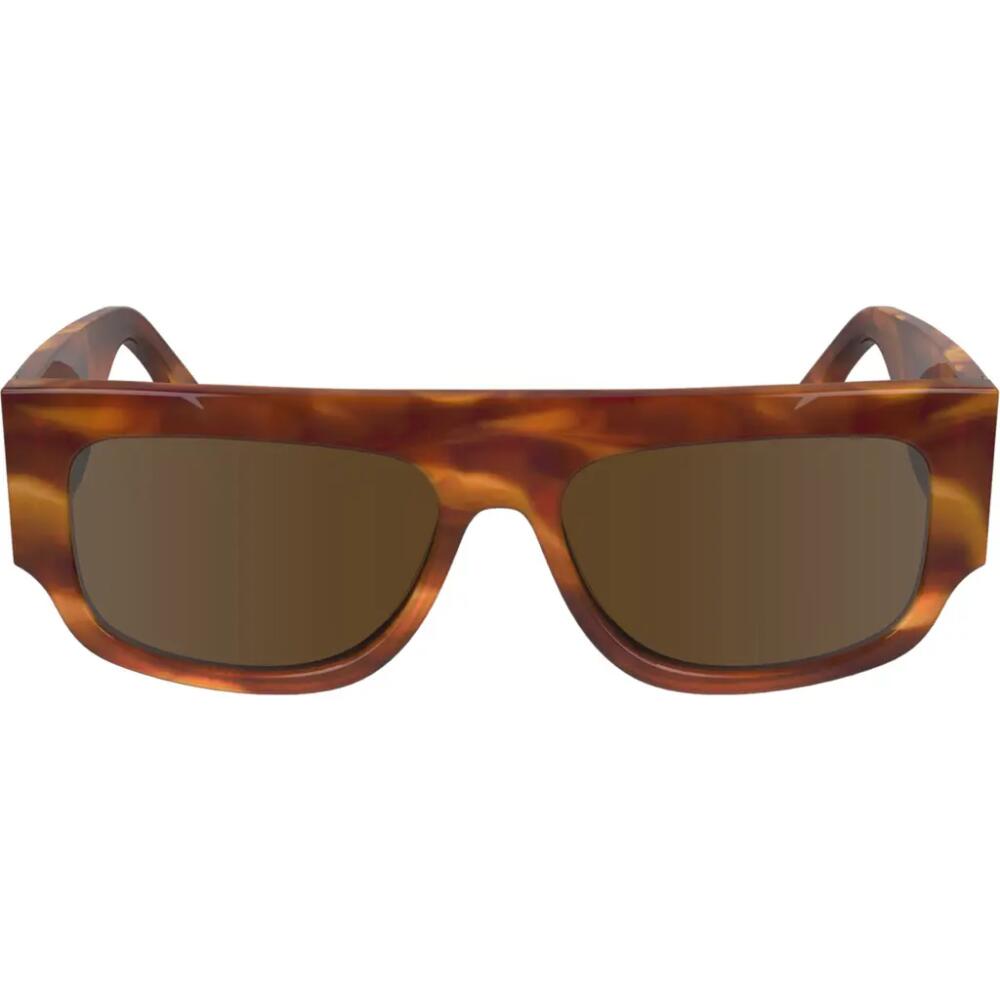 Victoria Beckham V Plaque 55mm Modified Rectangular Sunglasses in Striped Blonde Havana Cover