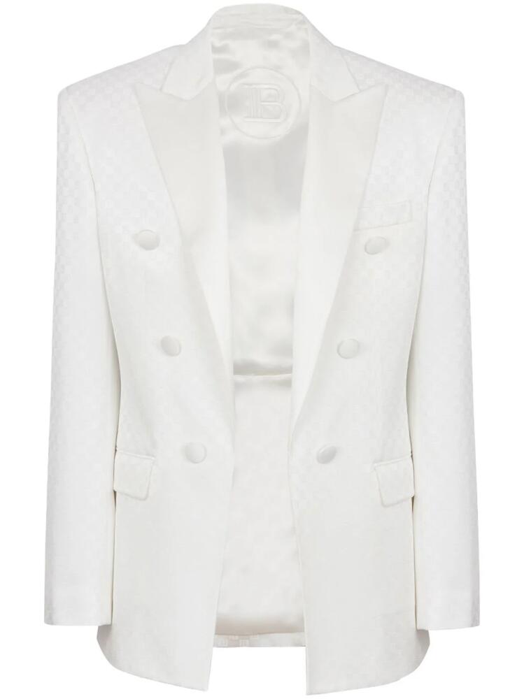 Balmain 6-Button monogram-jacquard satin-finish blazer - White Cover