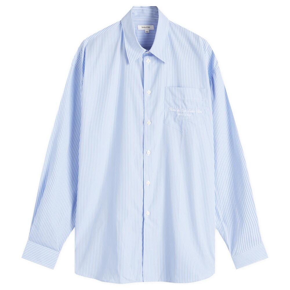 Sporty & Rich Hotel du Cap Cursive Oversized Shirt in Blue/White Thin Stripe White Cover