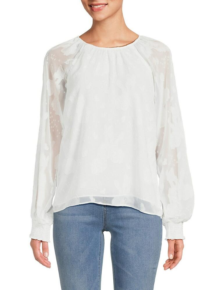 T Tahari Women's Sheer Floral Blouse - Star White Cover