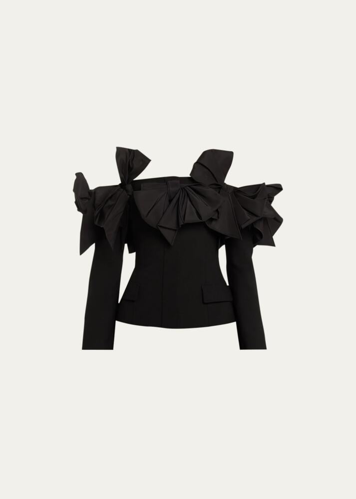 Oscar de la Renta Faille Bow Off-The-Shoulder Tailored Jacket Cover