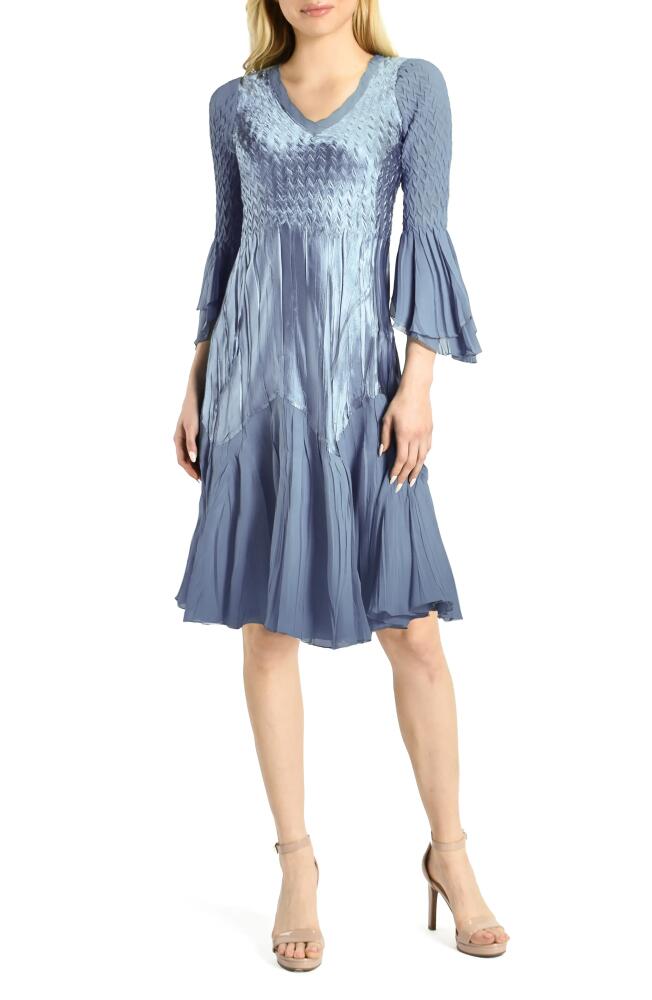 Komarov Three-Quarter Sleeve Charmeuse & Chiffon Midi Dress in Persian Violet Blue Ombre Cover