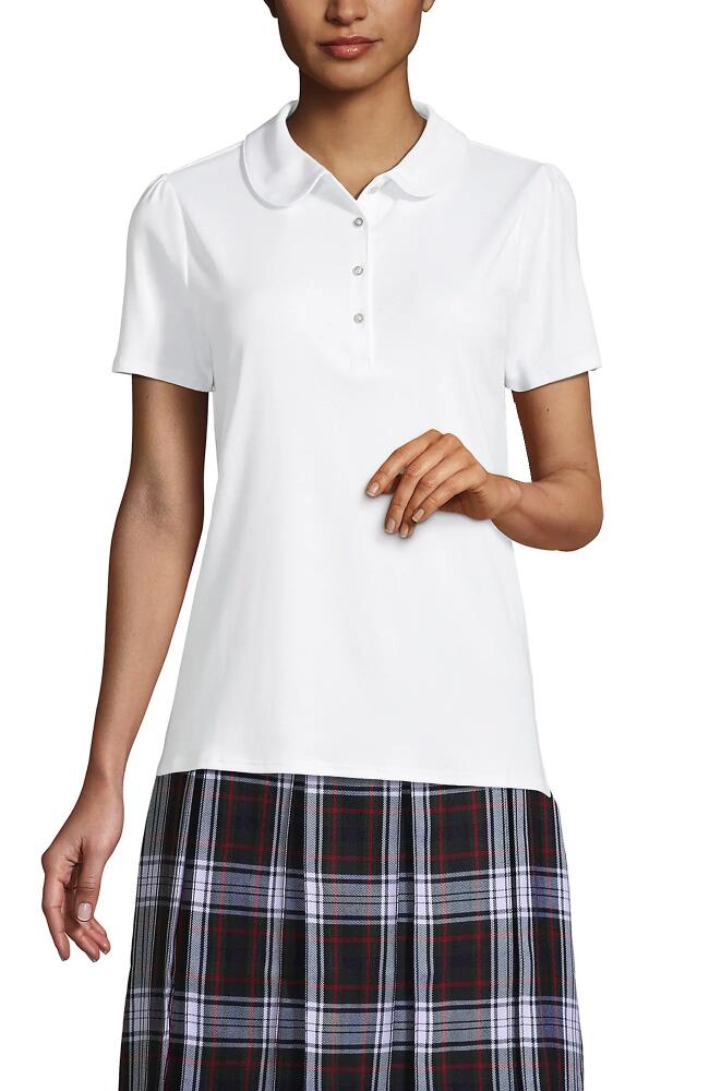 Lands' End School Uniform Short Sleeve Peter Pan Collar Polo Shirt in White Cover