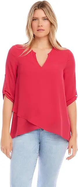 Karen Kane Asymmetrical Hem Wrap Top (Hot Pink) Women's Blouse Cover