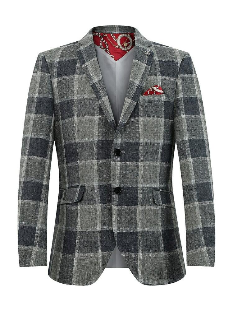 Elie Balleh Men's Slim Fit Plaid Sportcoat - Grey Cover