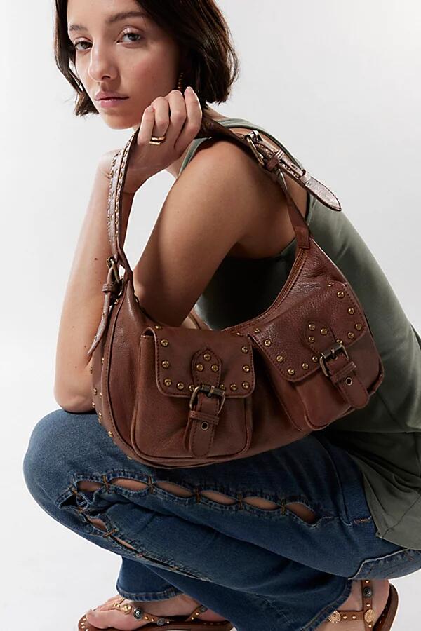 Silence + Noise Leather Crescent Bag in Brown Distressed Leather Cover