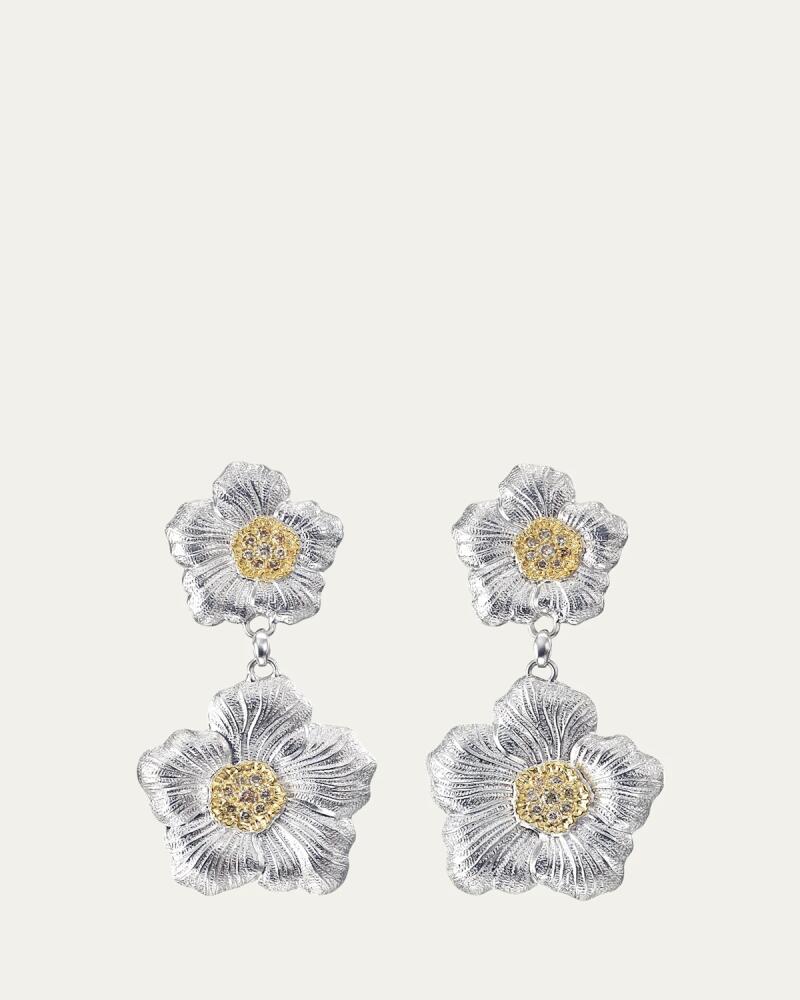 Buccellati Blossoms Gardenia Silver, Gold and Brown Diamond Pendant Earrings Cover