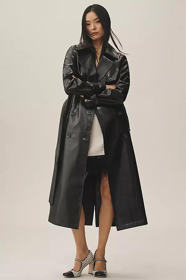 Avec Les Filles Glazed Faux-Ever Leather Belted Trench Coat Jacket Cover