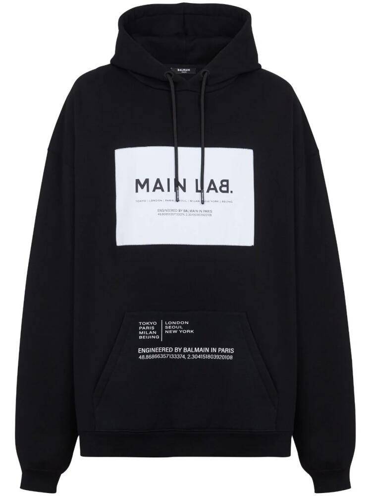 Balmain logo-patch cotton-blend hoodie - Black Cover