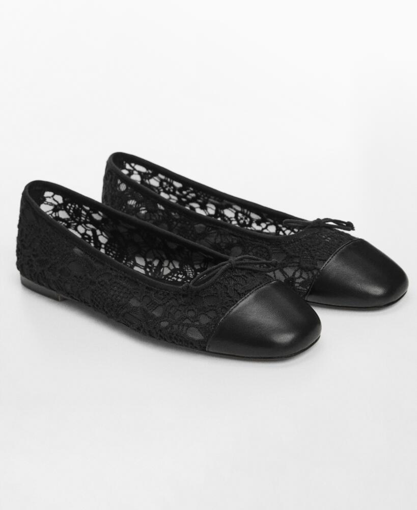 Mango Women's Bow Detail Lace Ballerinas - Medium Bro Cover