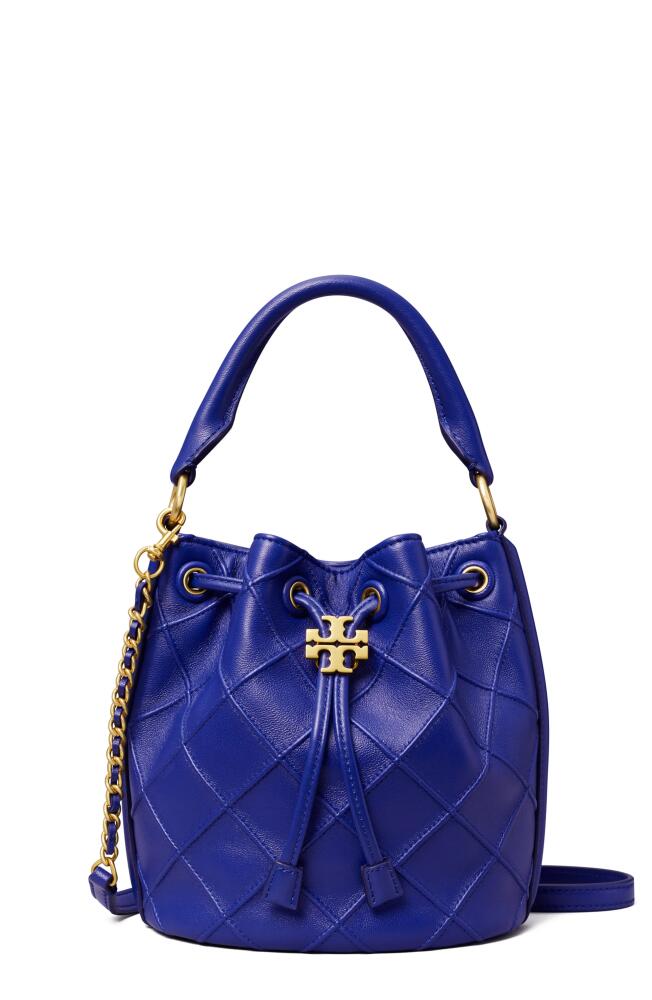 Tory Burch Small Fleming Soft Leather Bucket Bag in Navy Day Cover