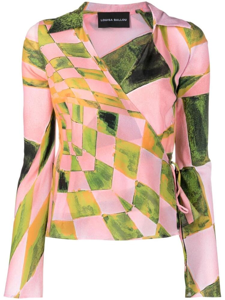 Louisa Ballou graphic-print silk-blend wrap blouse - Pink Cover