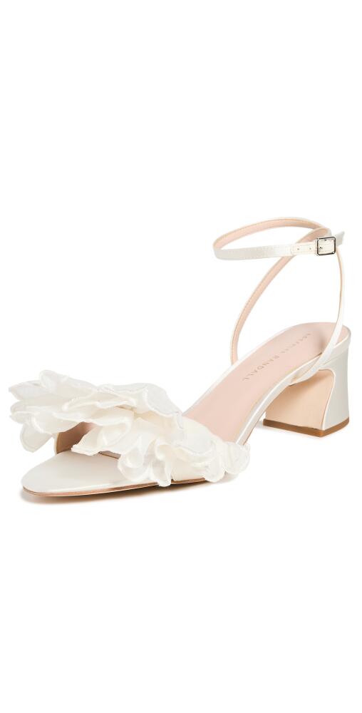 Loeffler Randall Aria Scalloped Ruffle Mid Heel Sandals with Ankle Strap Pearl Cover