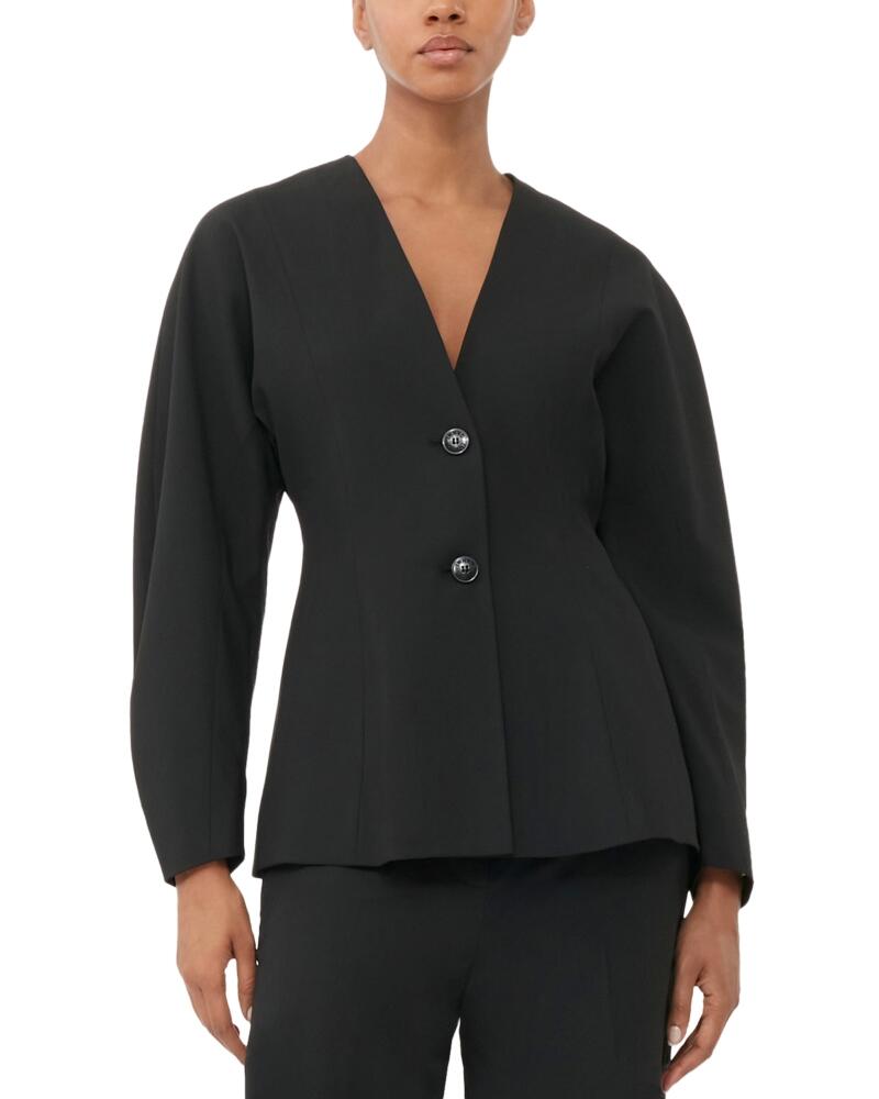 Ganni Black Fitted Drapey Melange Blazer Cover